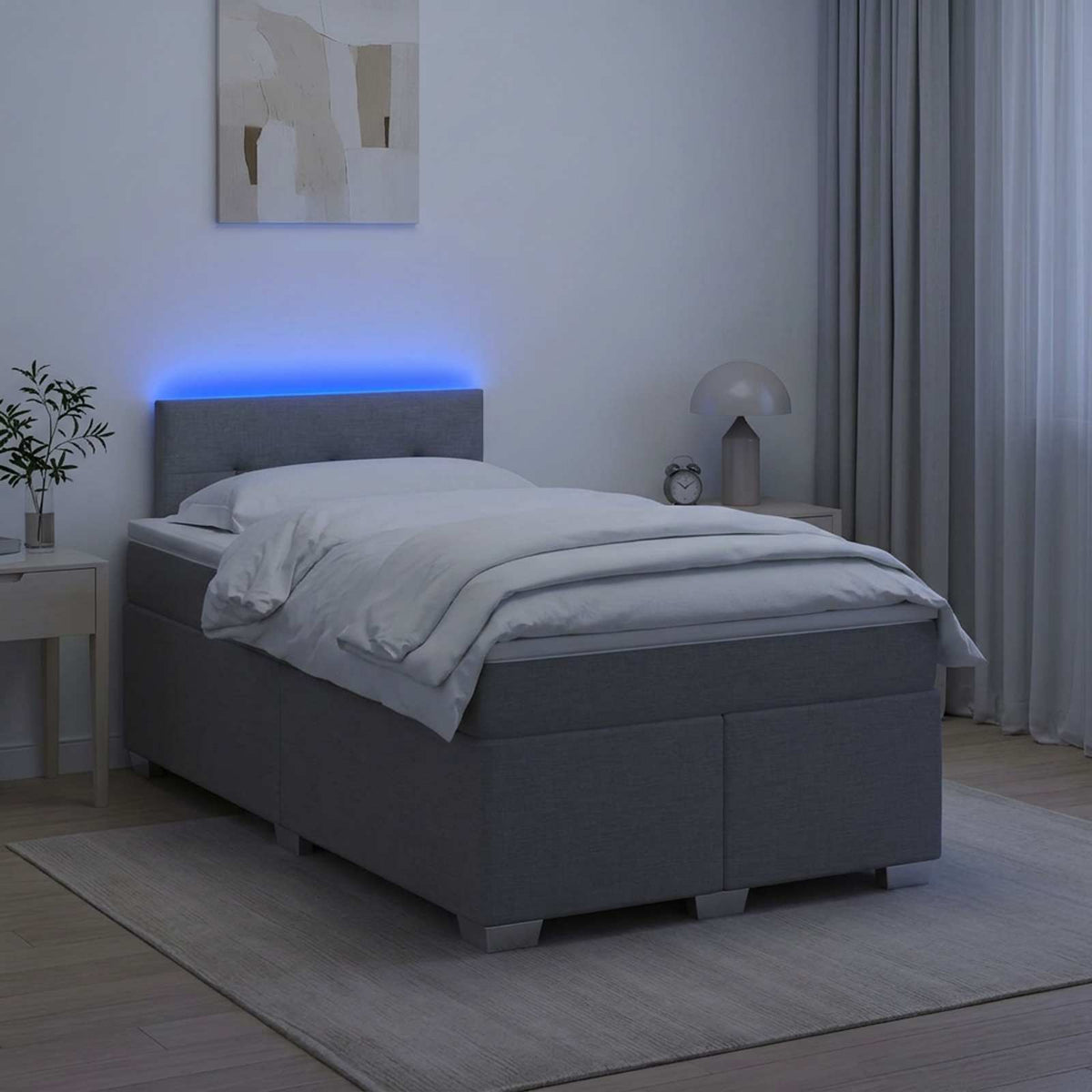 Boxspring Bed met Matras en LED Lichtgrijs 120 x 200 cm Stof is nu te koop bij PeponiXL, paradijselijk wonen!