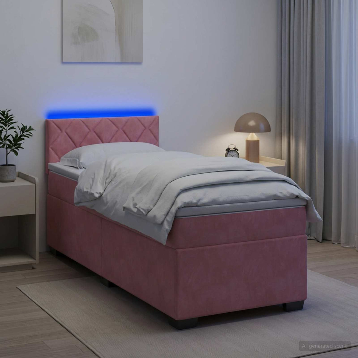 Boxspring Bed met Matras en LED Roze 90 x 200 cm fluweel is nu te koop bij PeponiXL, paradijselijk wonen!