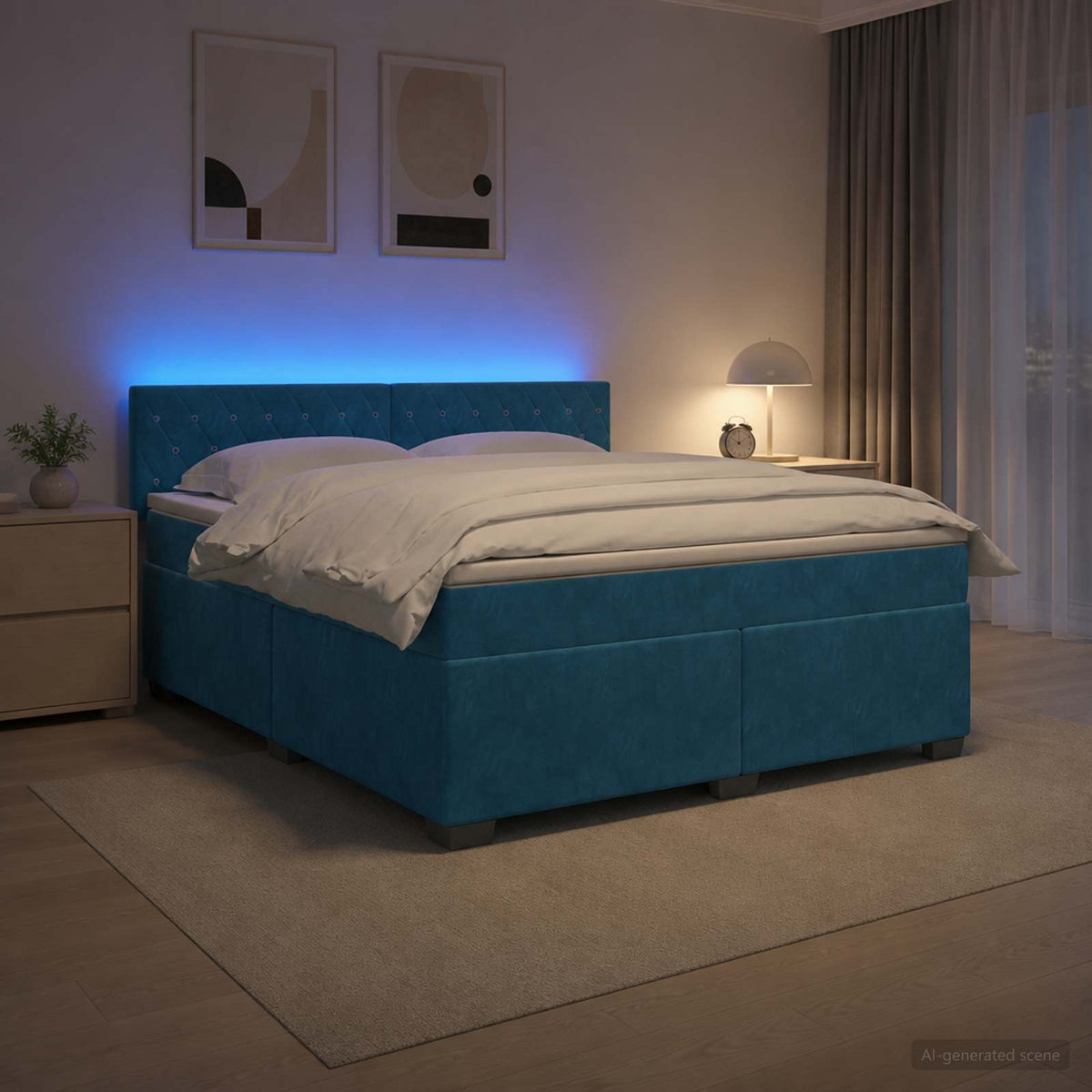 Boxspring Bed met Matras en LED Blauw 180 x 200 cm fluweel is nu te koop bij PeponiXL, paradijselijk wonen!