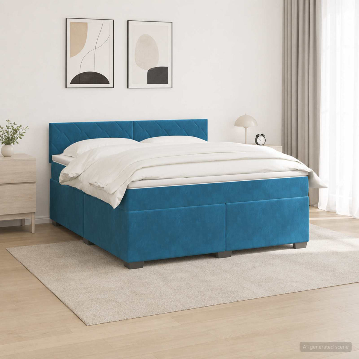 Boxspring Bed met Matras en LED Blauw 140 x 190 cm fluweel is nu te koop bij PeponiXL, paradijselijk wonen!