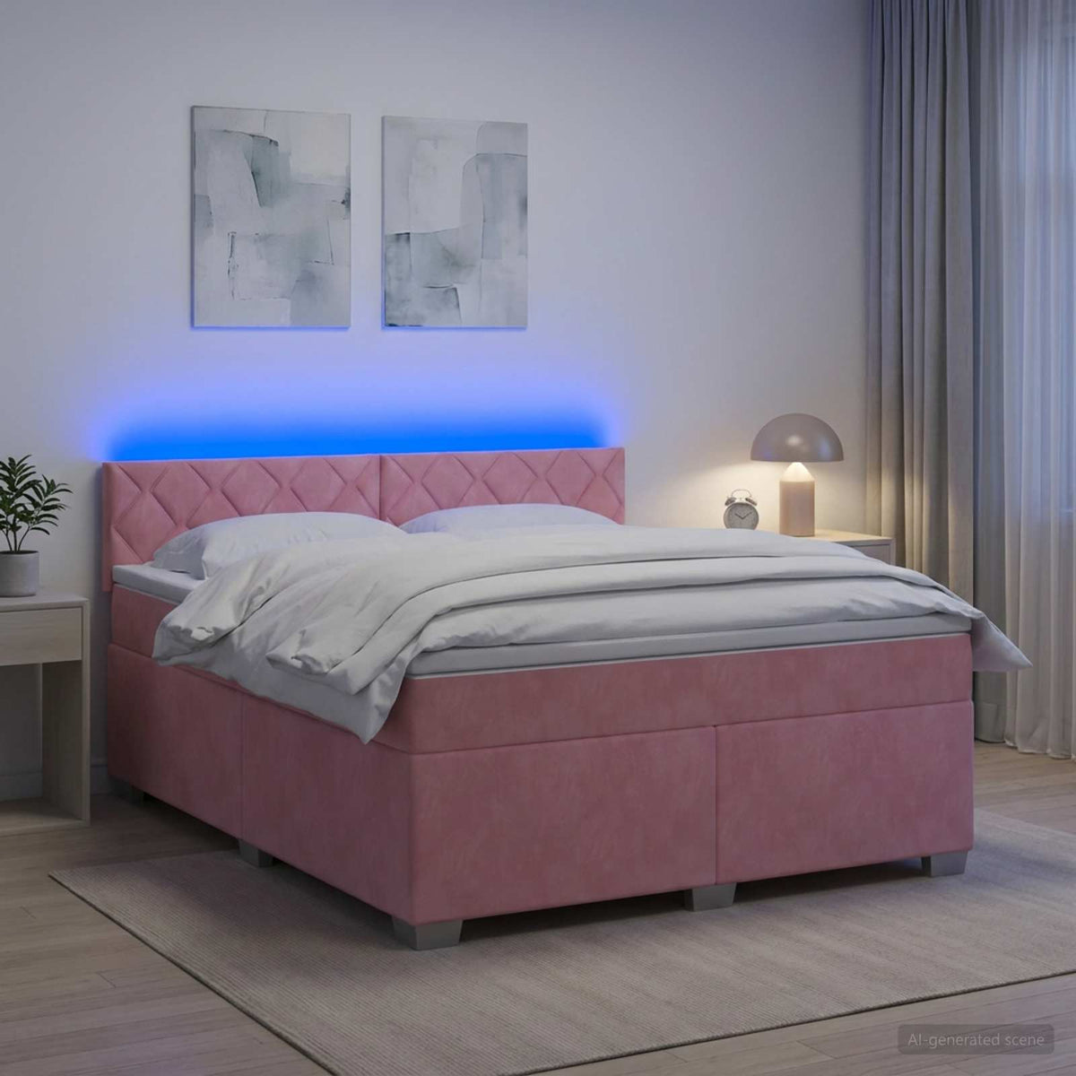 Boxspring Bed met Matras en LED Roze 140 x 190 cm fluweel is nu te koop bij PeponiXL, paradijselijk wonen!