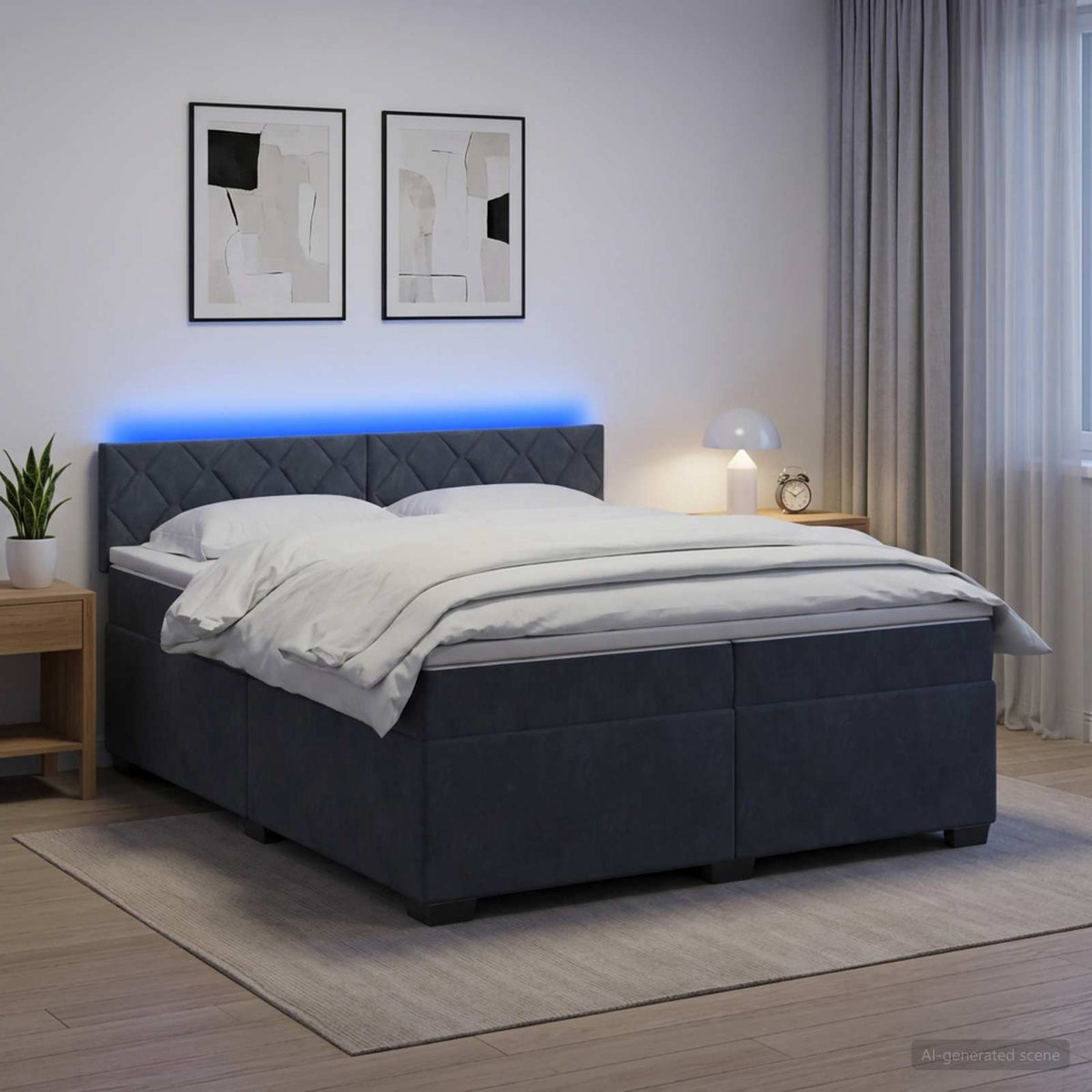 Boxspring Bed met Matras en LED Donkergrijs 200 x 200 cm is nu te koop bij PeponiXL, paradijselijk wonen!