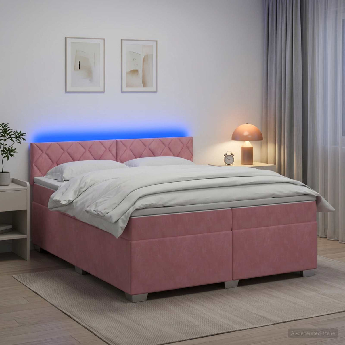 Boxspring Bed met Matras en LED Roze 200 x 200 cm fluweel is nu te koop bij PeponiXL, paradijselijk wonen!