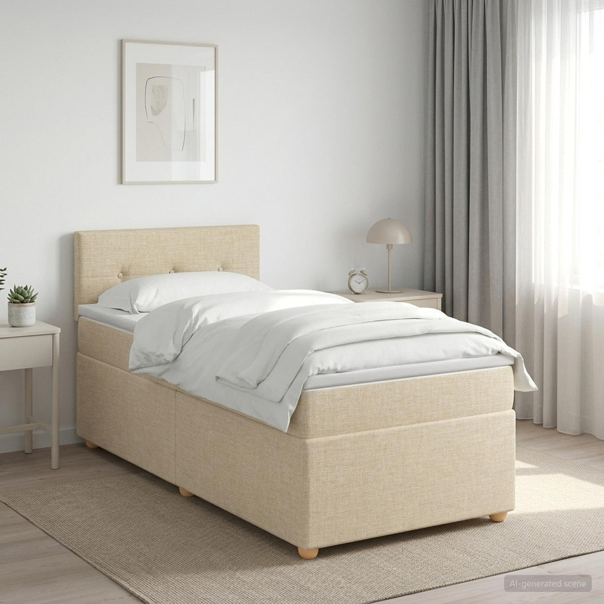 Boxspringbed met matras Crèmekleurig 90 x 190 cm Stof is nu te koop bij PeponiXL, paradijselijk wonen!