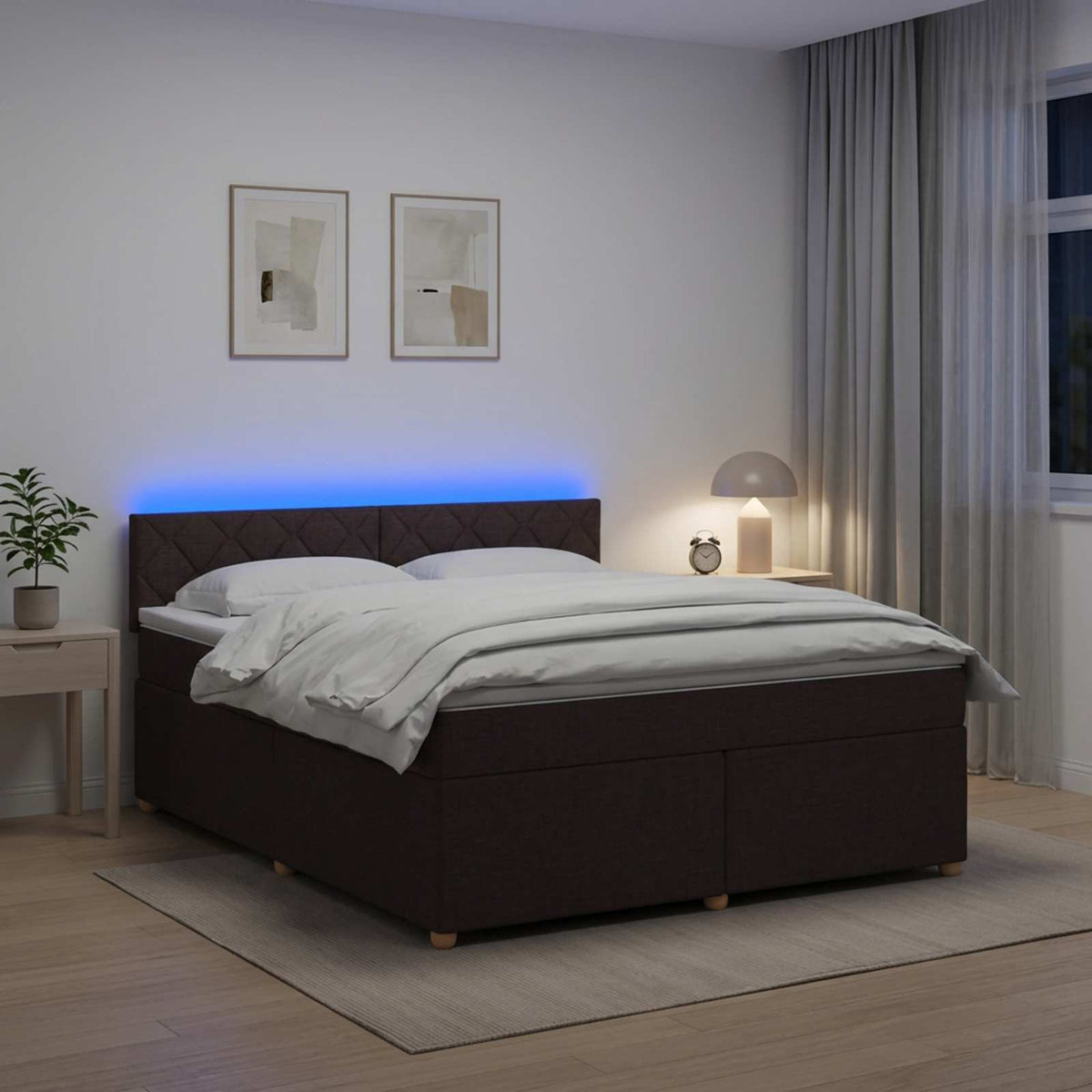 Boxspringbed met matras Donkerbruin 160 x 200 cm Stof is nu te koop bij PeponiXL, paradijselijk wonen!