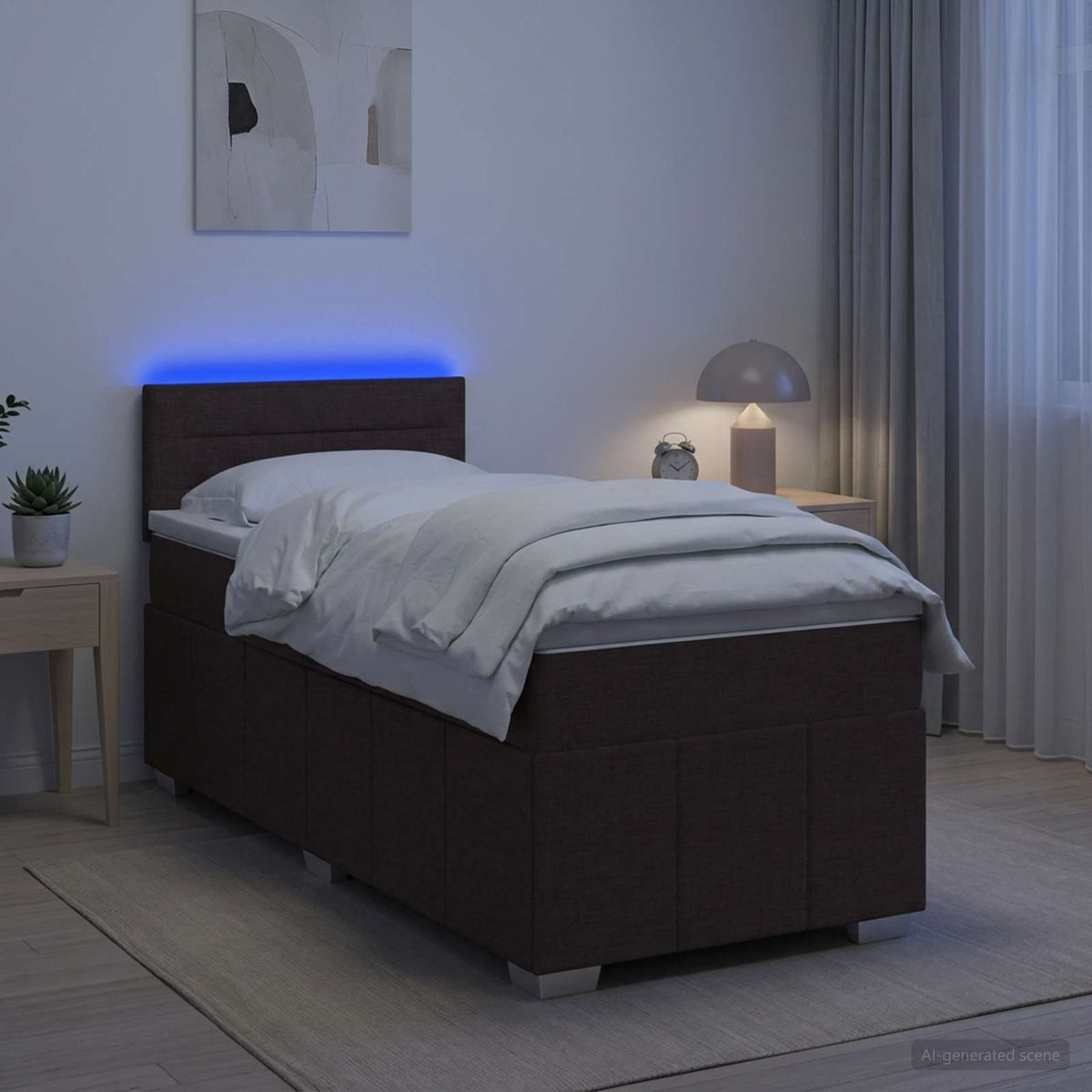 Boxspringbed met matras Donkerbruin 100 x 200 cm Stof is nu te koop bij PeponiXL, paradijselijk wonen!