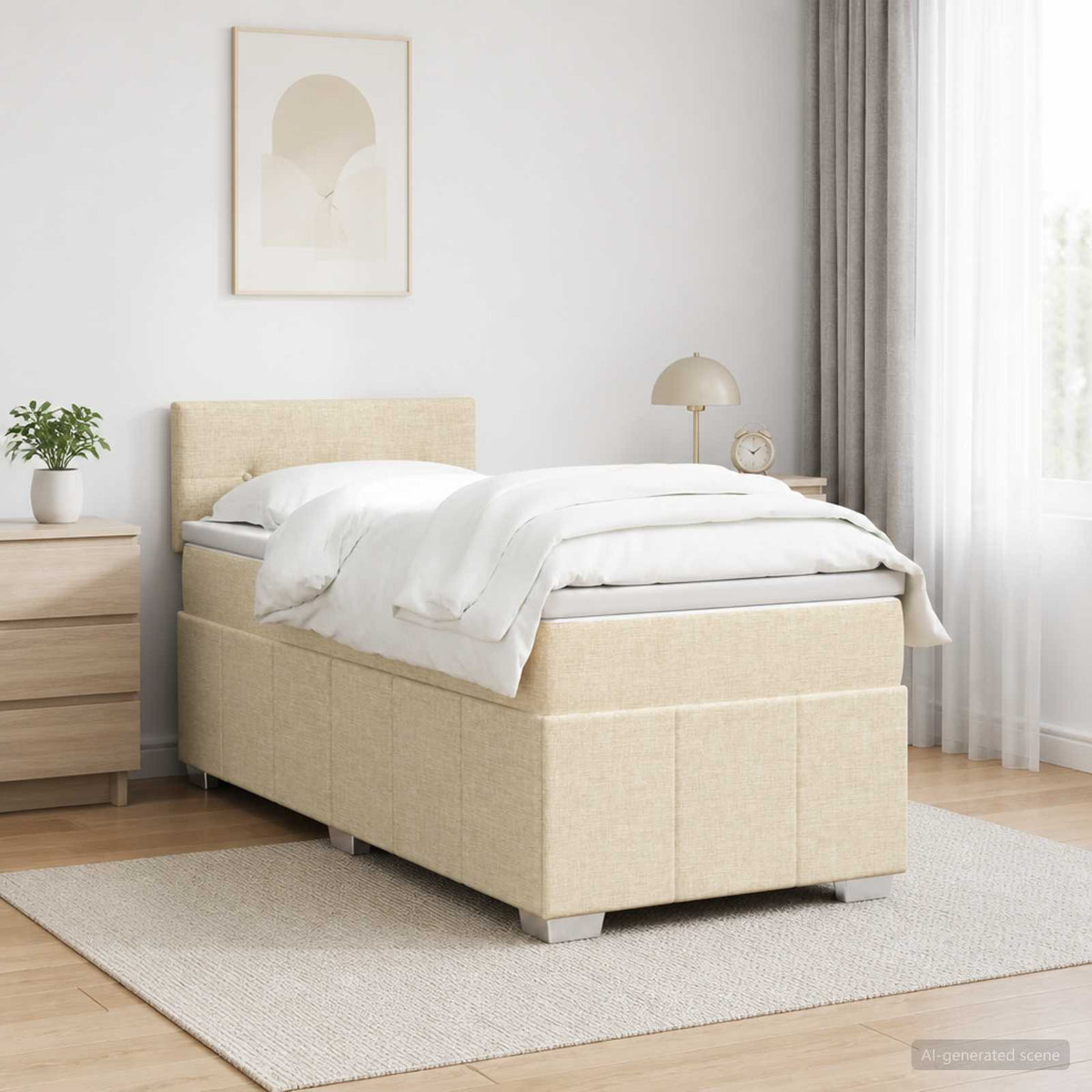 Boxspringbed met matras Crèmekleurig 90 x 200 cm Stof is nu te koop bij PeponiXL, paradijselijk wonen!