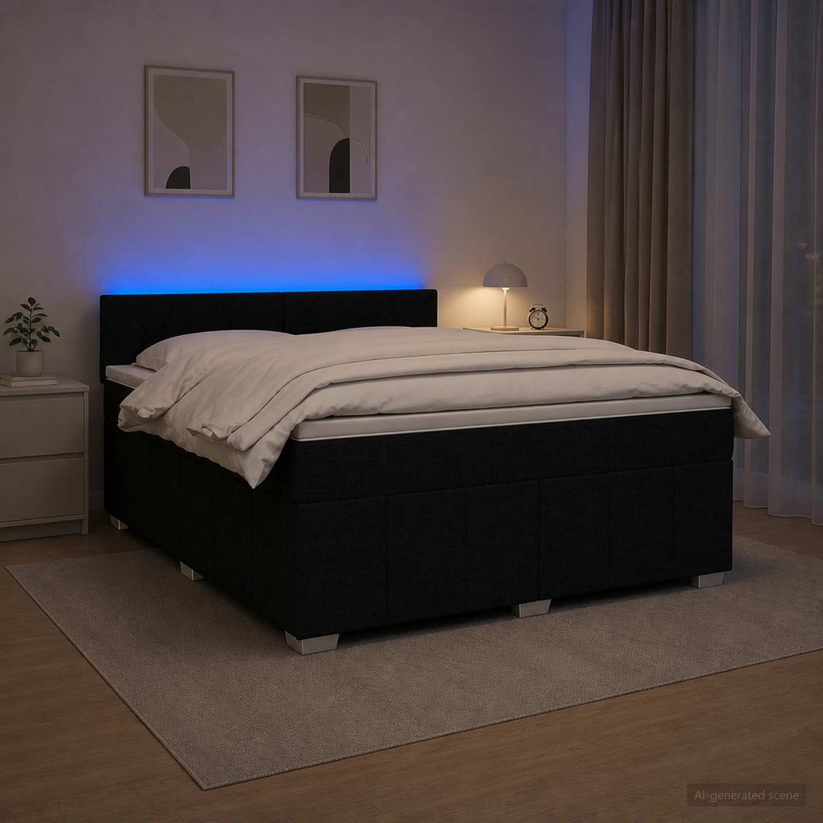 Boxspringbed met matras met hoofdeinde Zwart 160 x 200 cm Stof is nu te koop bij PeponiXL, paradijselijk wonen!