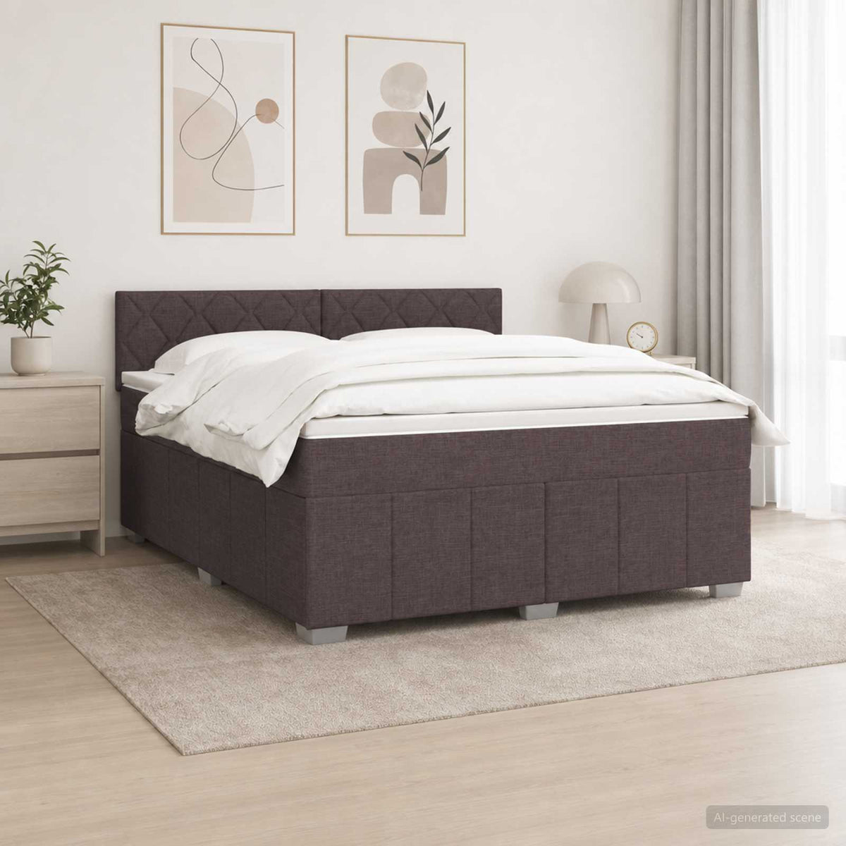 Boxspringbed met matras Donkerbruin 180 x 200 cm Stof is nu te koop bij PeponiXL, paradijselijk wonen!