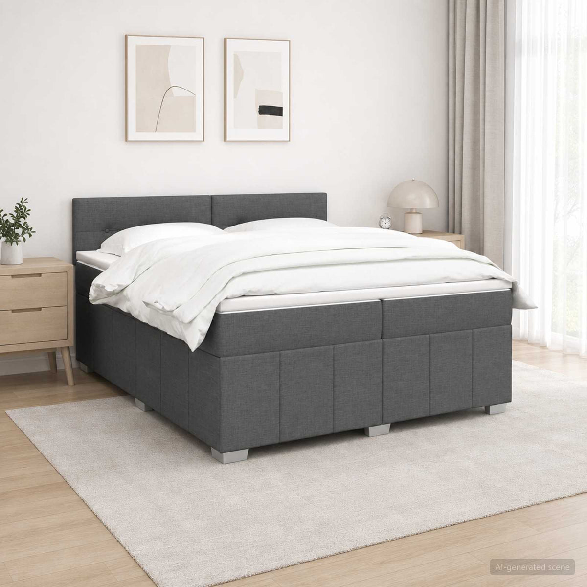 Boxspringbed met matras Donkergrijs 200 x 200 cm Stof is nu te koop bij PeponiXL, paradijselijk wonen!