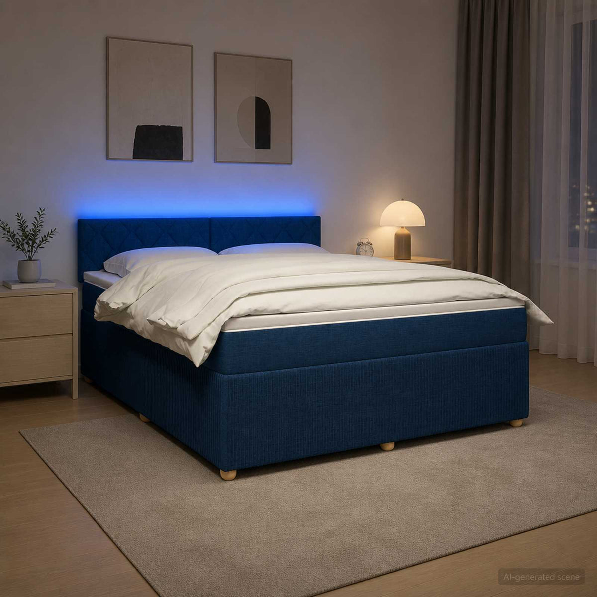 Boxspringbed met matras met hoofdeinde Blauw 160 x 200 cm Stof is nu te koop bij PeponiXL, paradijselijk wonen!
