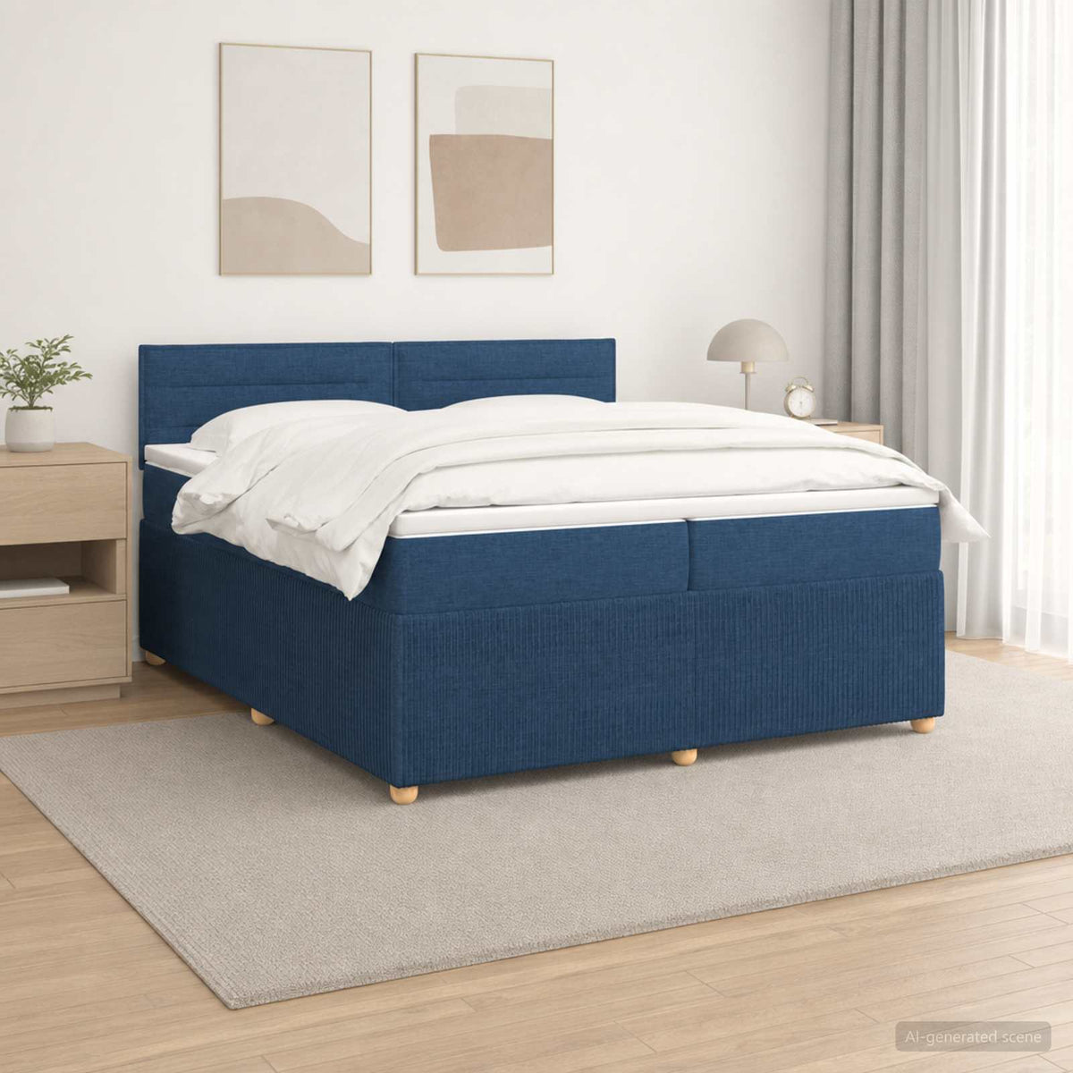 Boxspringbed met matras met hoofdeinde Blauw 200 x 200 cm Stof is nu te koop bij PeponiXL, paradijselijk wonen!