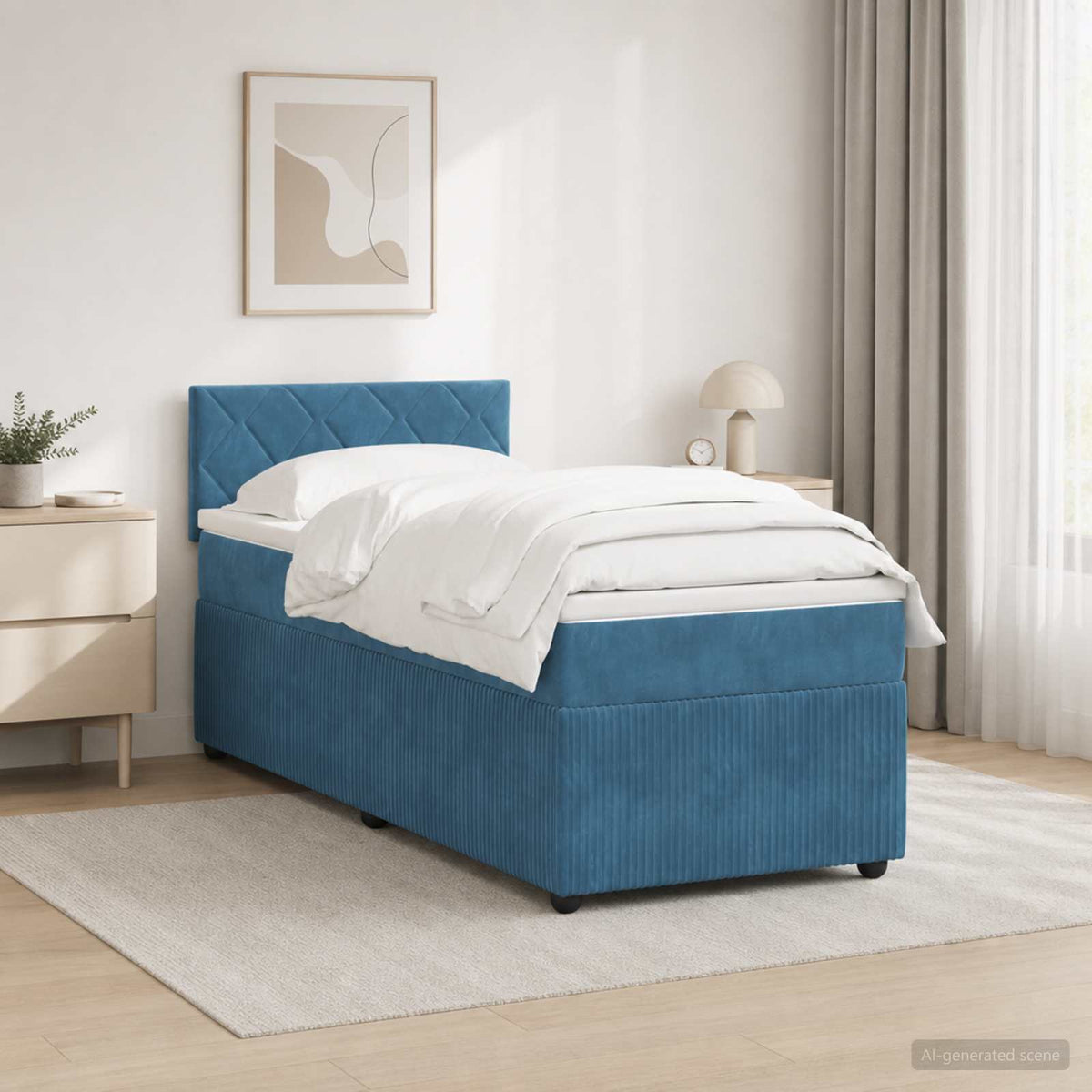 vidaXL Boxspringbed met matras Blauw 100 x 200 cm Fluweel