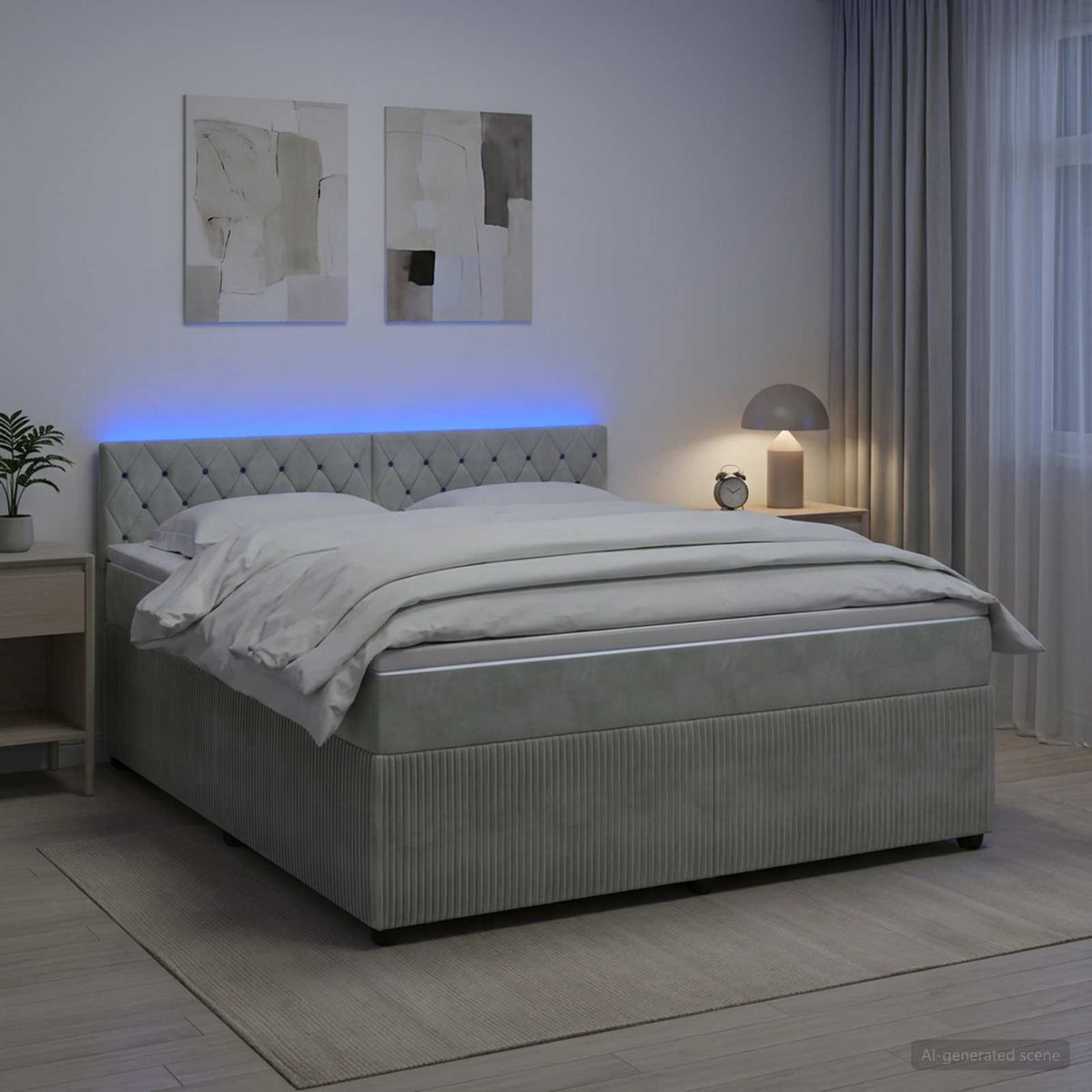 Boxspringbed met matras Lichtgrijs 180 x 200 cm Fluweel is nu te koop bij PeponiXL, paradijselijk wonen!