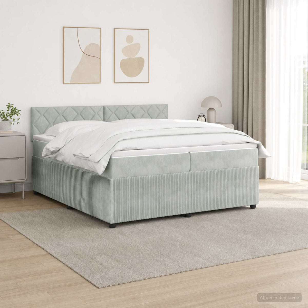 Boxspringbed met matras Lichtgrijs 200 x 200 cm Fluweel is nu te koop bij PeponiXL, paradijselijk wonen!