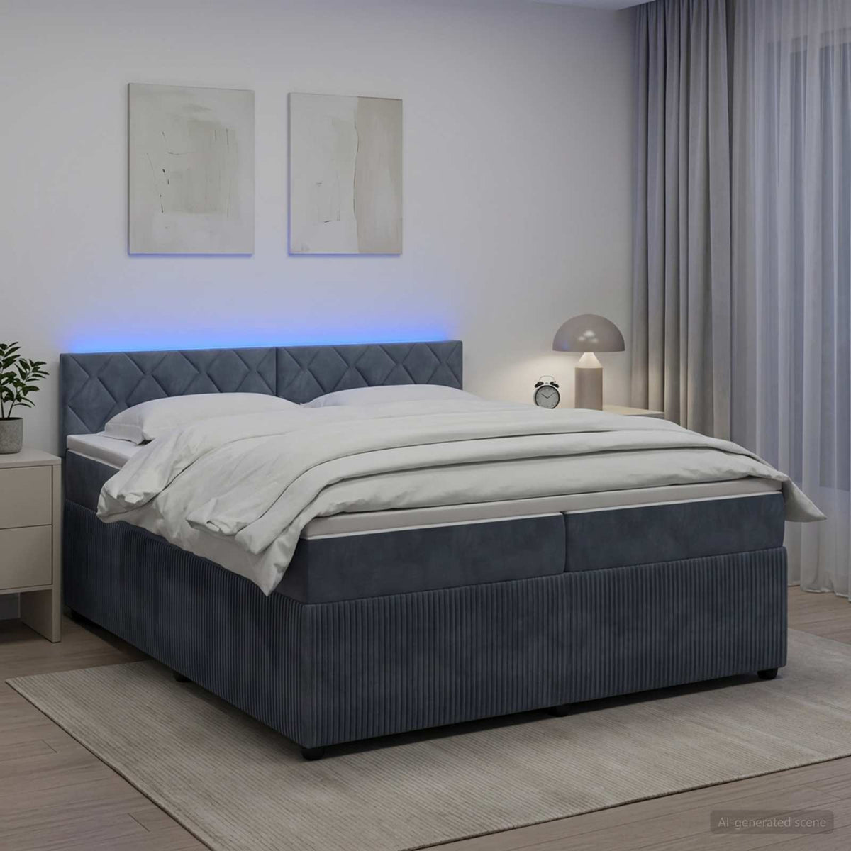 Boxspringbed met matras Donkergrijs 200 x 200 cm Fluweel is nu te koop bij PeponiXL, paradijselijk wonen!