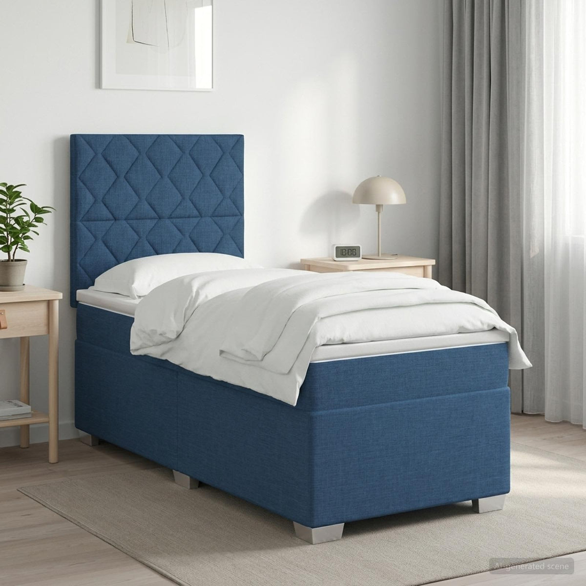 Boxspringbed met matras met hoofdeinde Blauw 90 x 200 cm Stof is nu te koop bij PeponiXL, paradijselijk wonen!