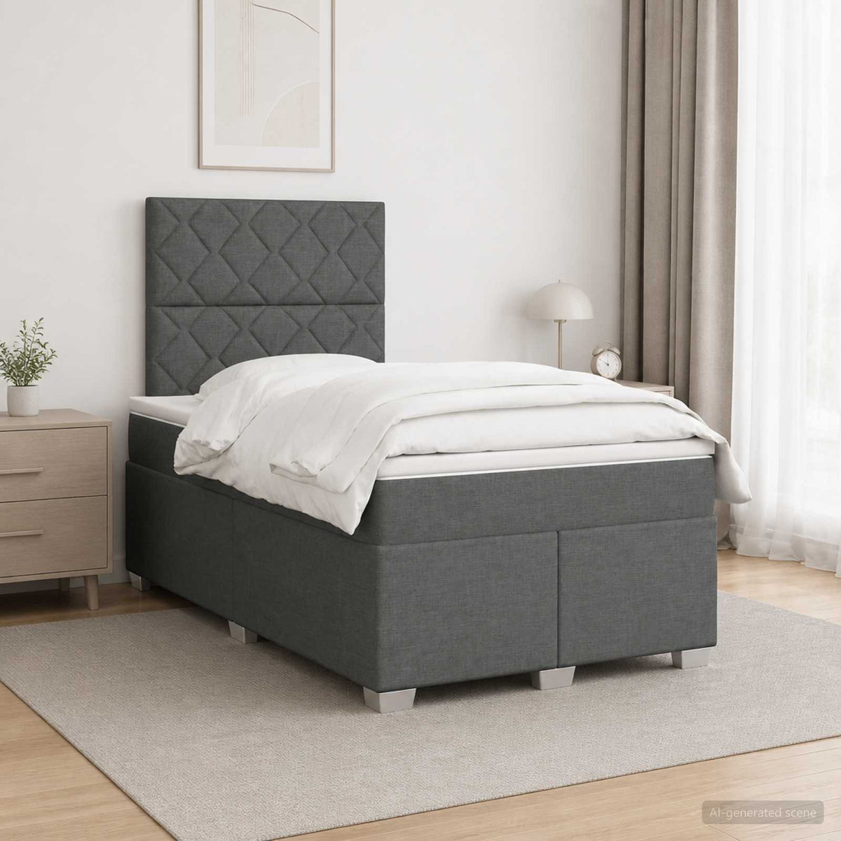 Boxspringbed met matras Donkergrijs 120 x 200 cm Stof is nu te koop bij PeponiXL, paradijselijk wonen!