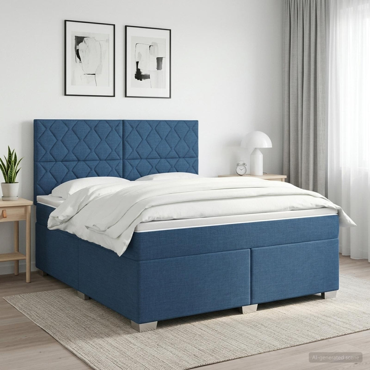 Boxspringbed met matras met hoofdeinde Blauw 180 x 200 cm Stof is nu te koop bij PeponiXL, paradijselijk wonen!