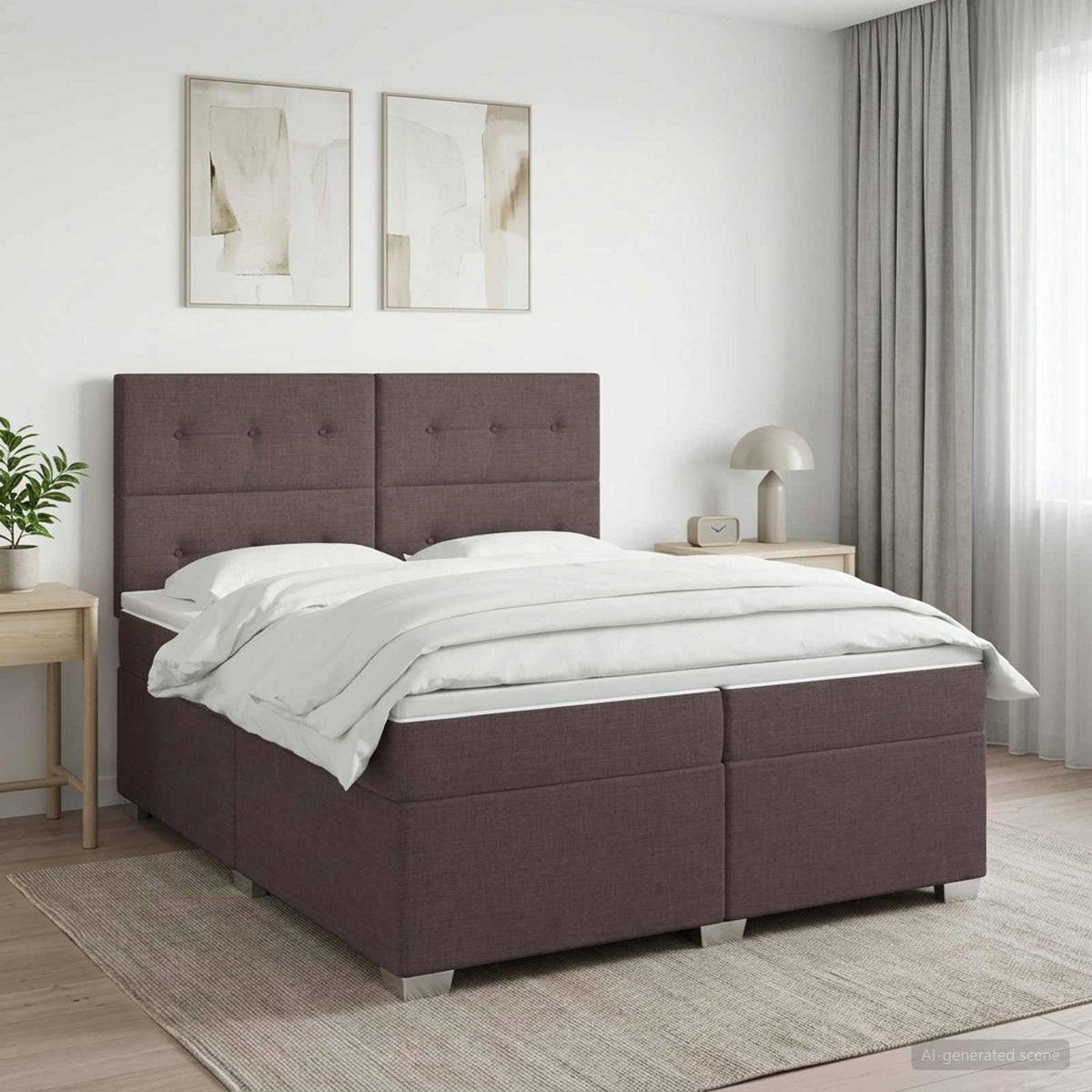vidaXL Boxspringbed met matras Donkerbruin 200 x 200 cm Stof
