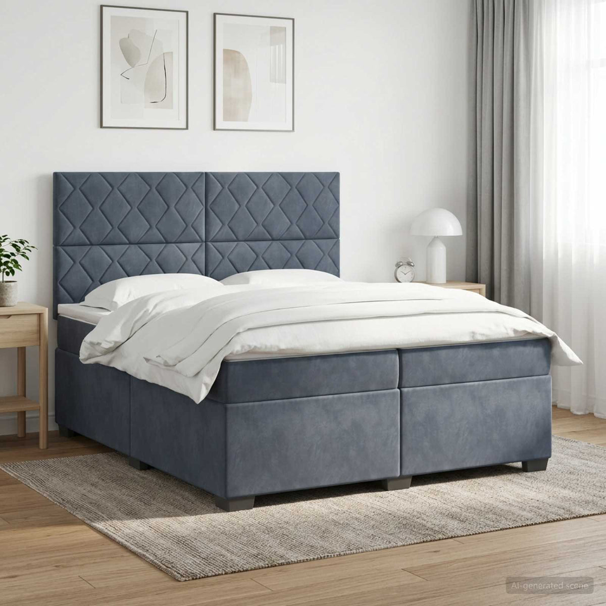 Boxspringbed met matras Donkergrijs 200 x 200 cm Fluweel is nu te koop bij PeponiXL, paradijselijk wonen!