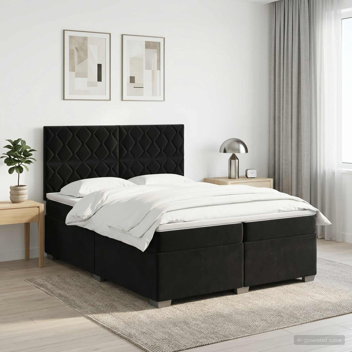 Boxspringbed met matras Zwart 200 x 200 cm Fluweel is nu te koop bij PeponiXL, paradijselijk wonen!