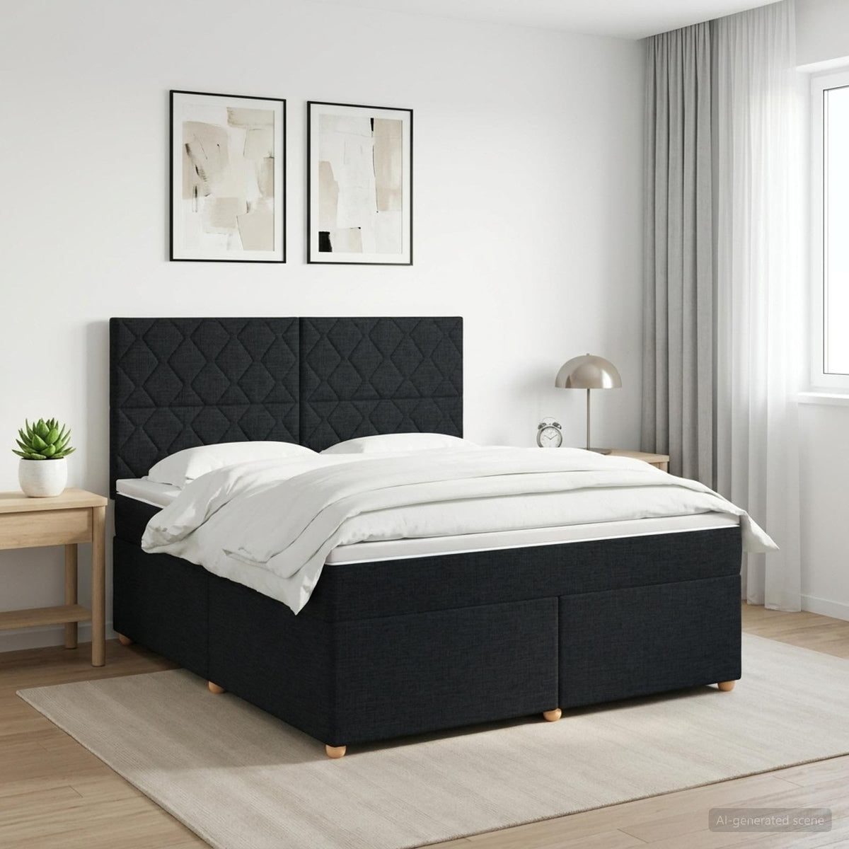 Boxspringbed met matras met hoofdeinde Zwart 140 x 190 cm Stof is nu te koop bij PeponiXL, paradijselijk wonen!