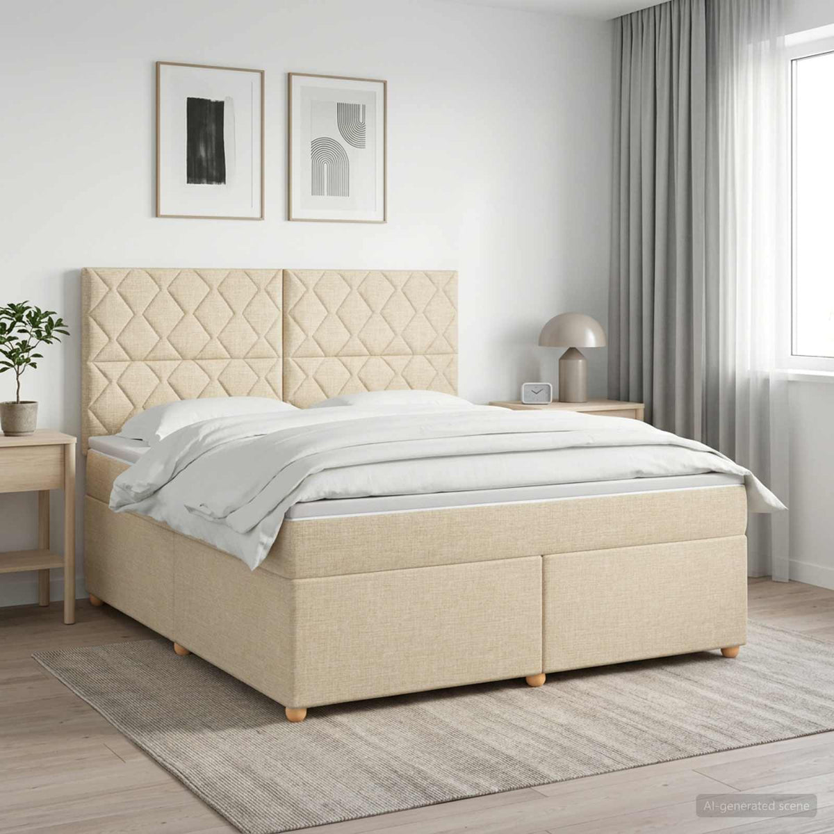 Boxspringbed met matras Crèmekleurig 140 x 190 cm Stof is nu te koop bij PeponiXL, paradijselijk wonen!