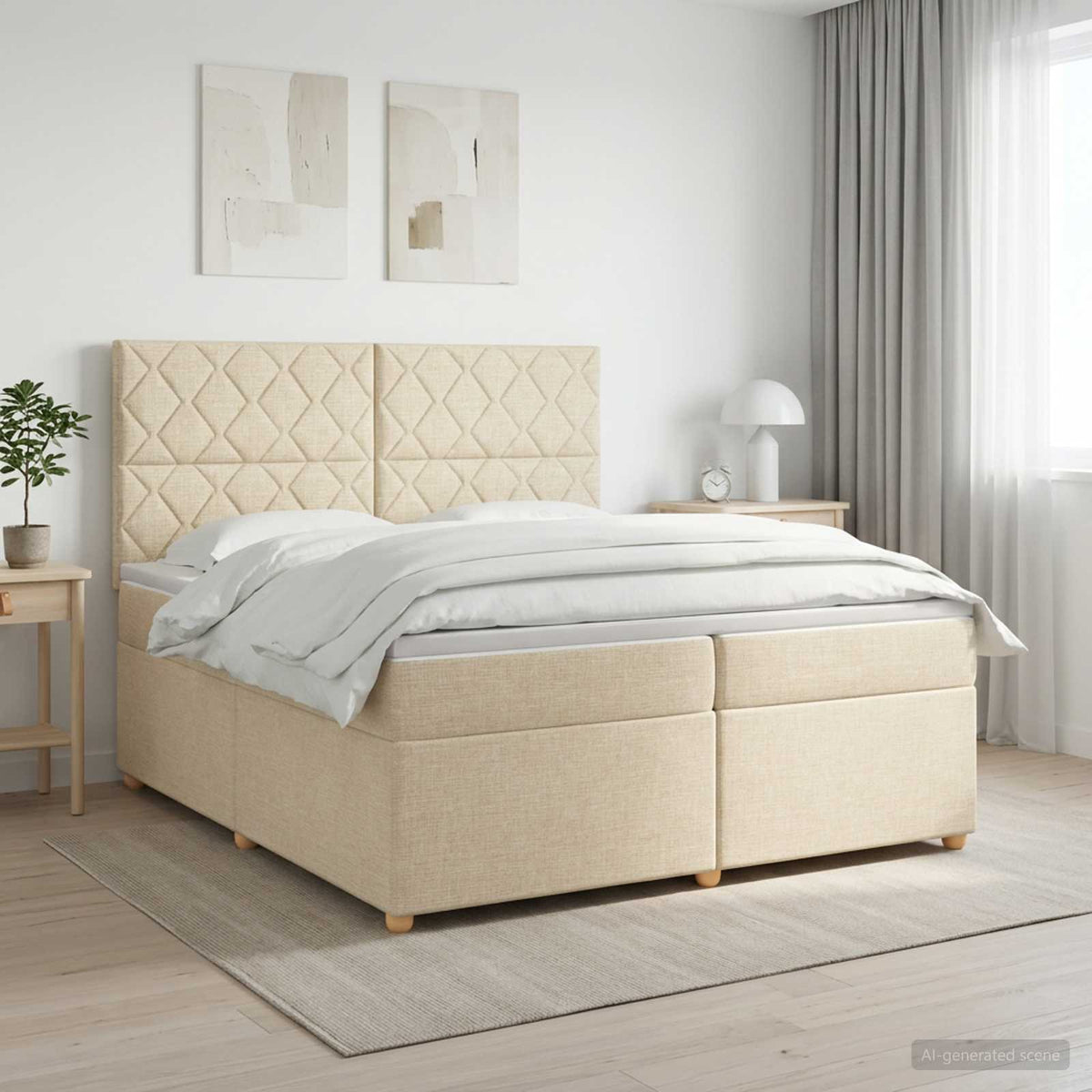 Boxspringbed met matras Crèmekleurig 200 x 200 cm Stof is nu te koop bij PeponiXL, paradijselijk wonen!