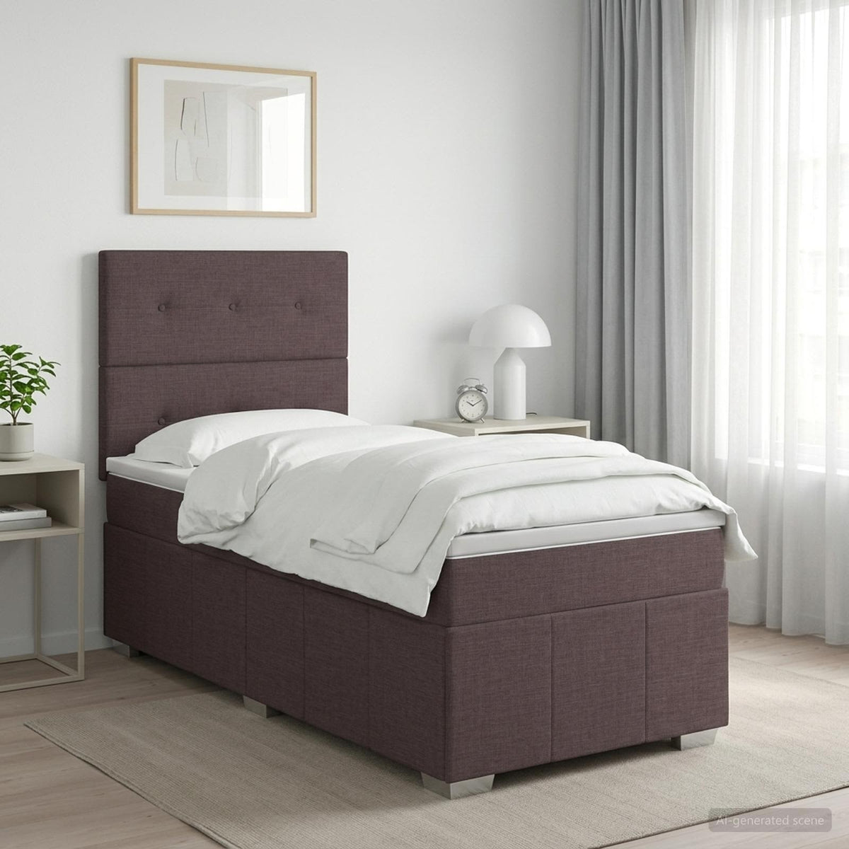 Boxspringbed met matras Donkerbruin 100 x 200 cm Stof is nu te koop bij PeponiXL, paradijselijk wonen!