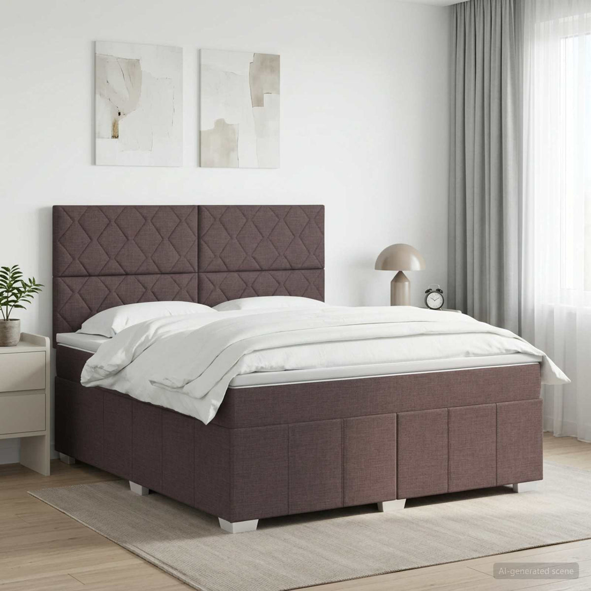 Boxspringbed met matras Donkerbruin 180 x 200 cm Stof is nu te koop bij PeponiXL, paradijselijk wonen!