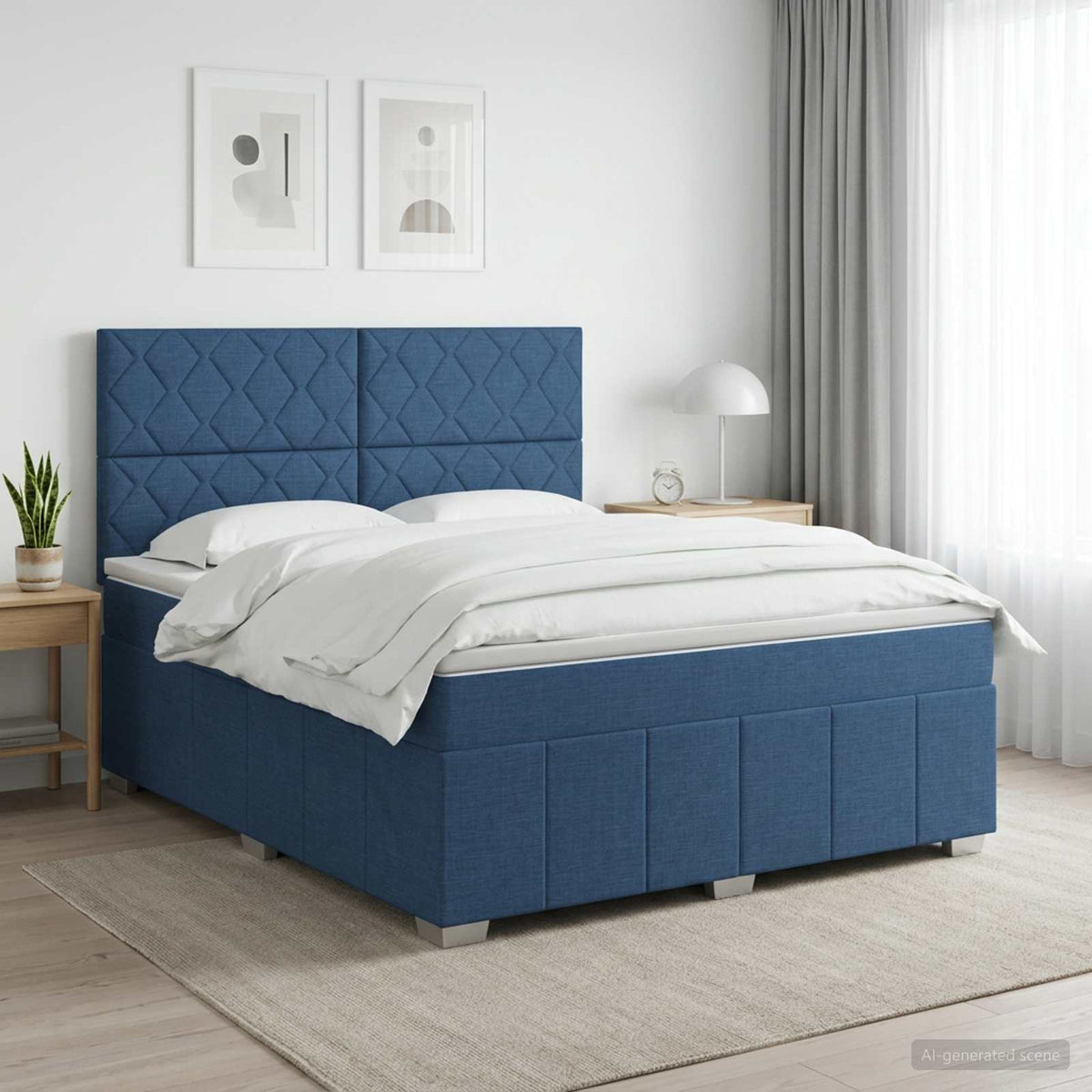 Boxspringbed met matras met hoofdeinde Blauw 140 x 200 cm Stof is nu te koop bij PeponiXL, paradijselijk wonen!