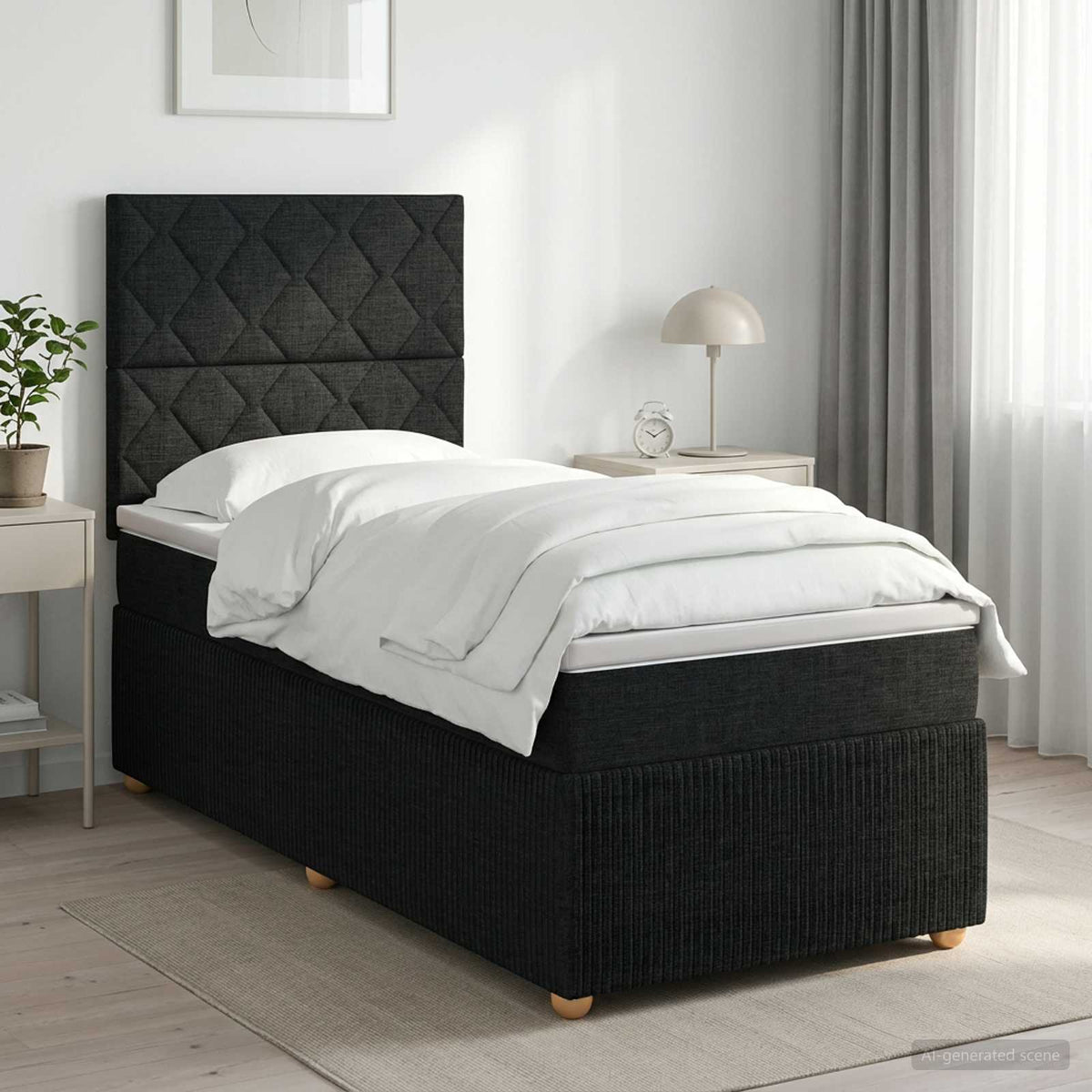 Boxspringbed met matras met hoofdeinde Zwart 80 x 200 cm Stof is nu te koop bij PeponiXL, paradijselijk wonen!