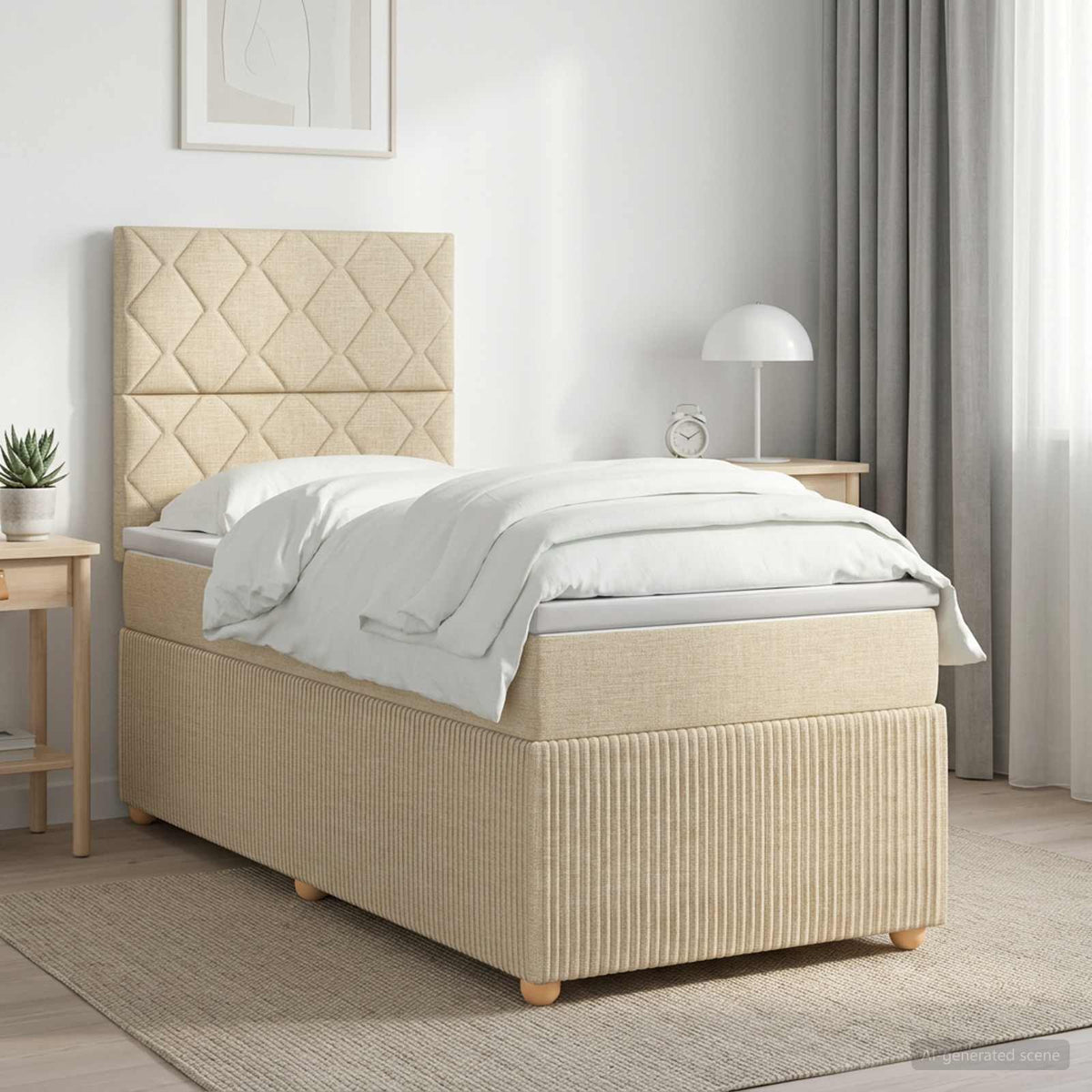 Boxspringbed met matras Crèmekleurig 90 x 200 cm Stof is nu te koop bij PeponiXL, paradijselijk wonen!