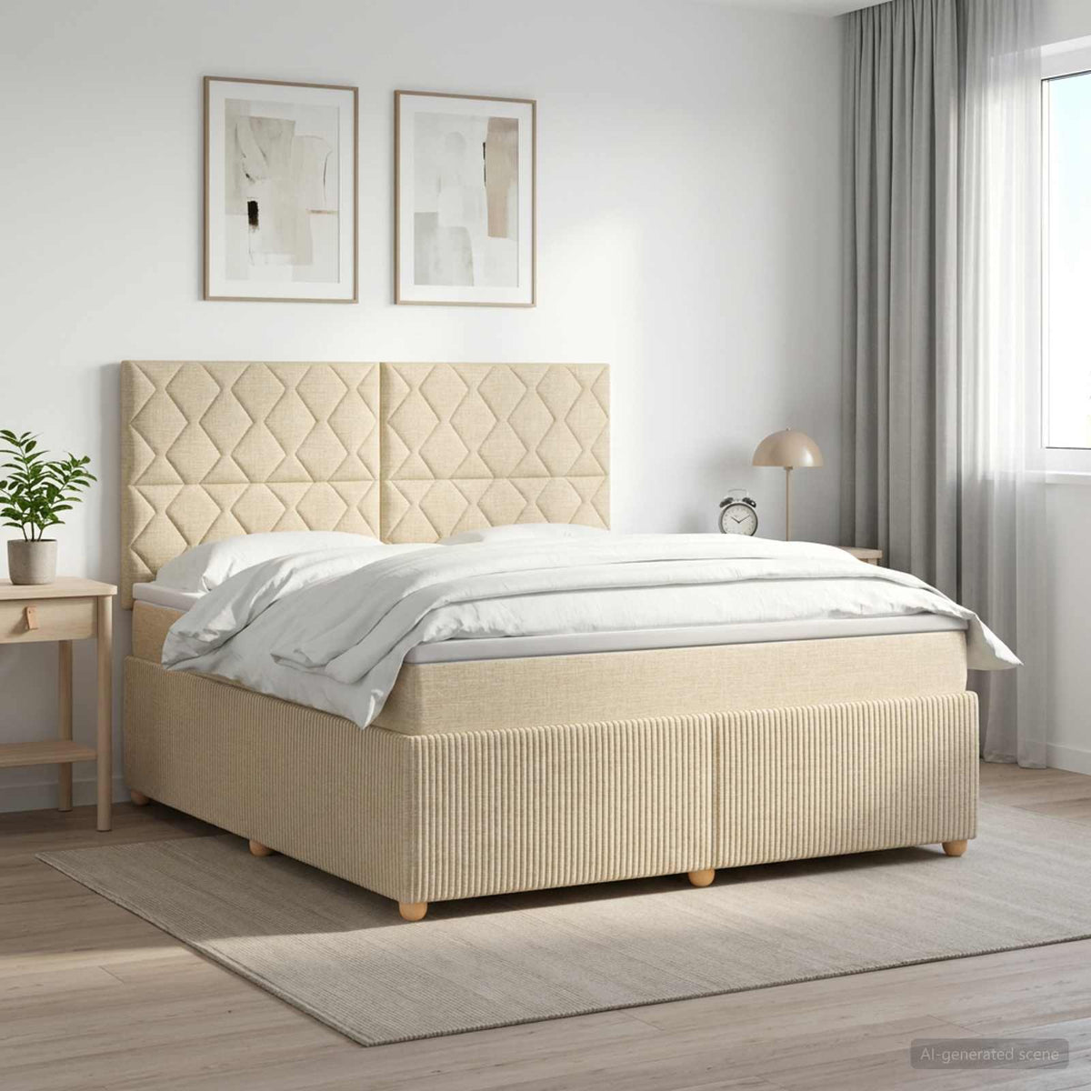 Boxspringbed met matras Crèmekleurig 140 x 190 cm Stof is nu te koop bij PeponiXL, paradijselijk wonen!