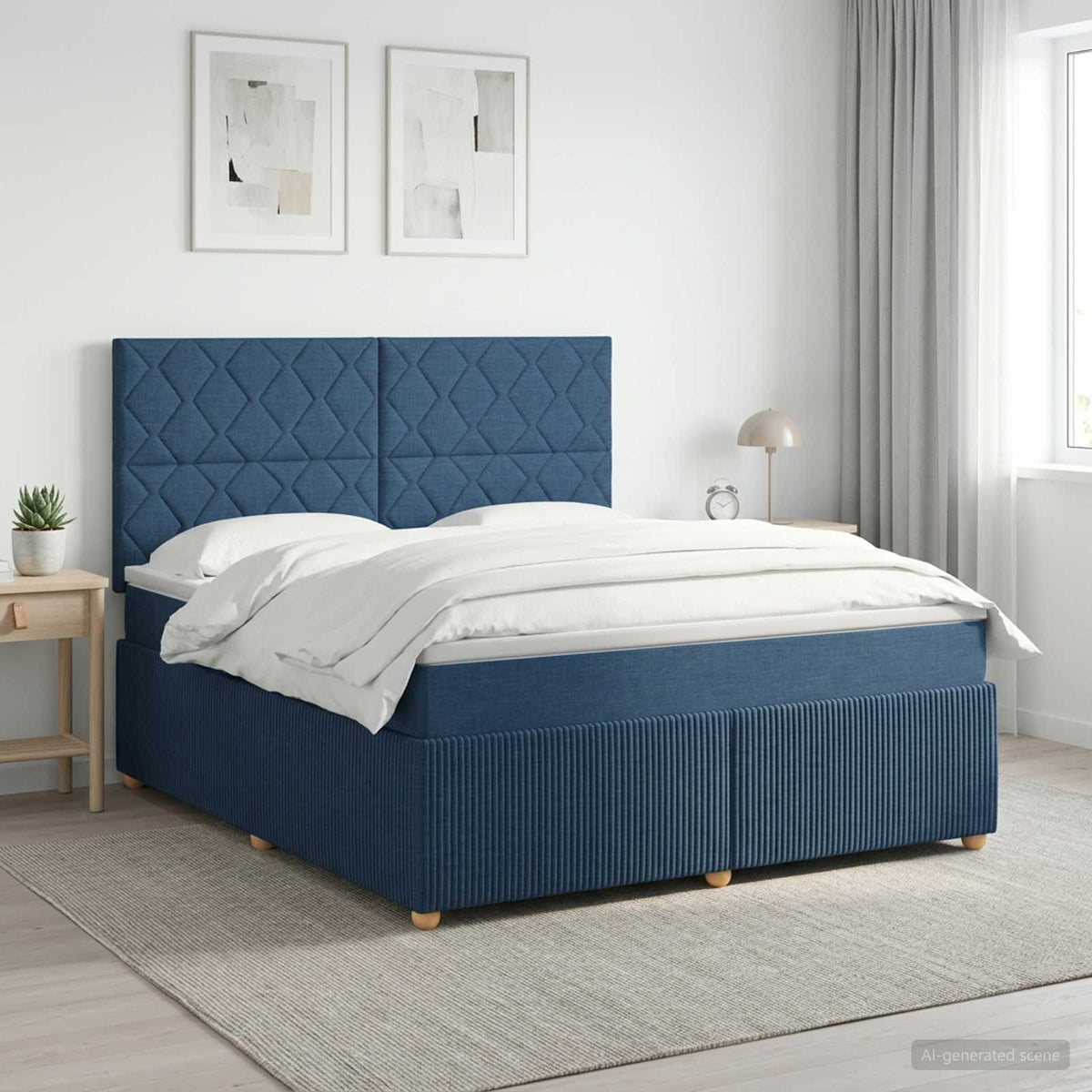 Boxspringbed met matras met hoofdeinde Blauw 140 x 190 cm Stof is nu te koop bij PeponiXL, paradijselijk wonen!