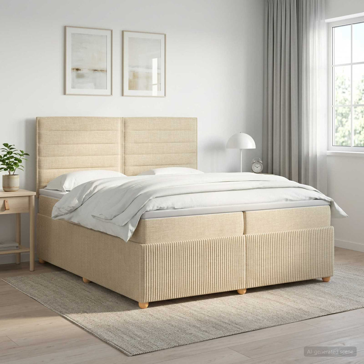 Boxspringbed met matras Crèmekleurig 200 x 200 cm Stof is nu te koop bij PeponiXL, paradijselijk wonen!