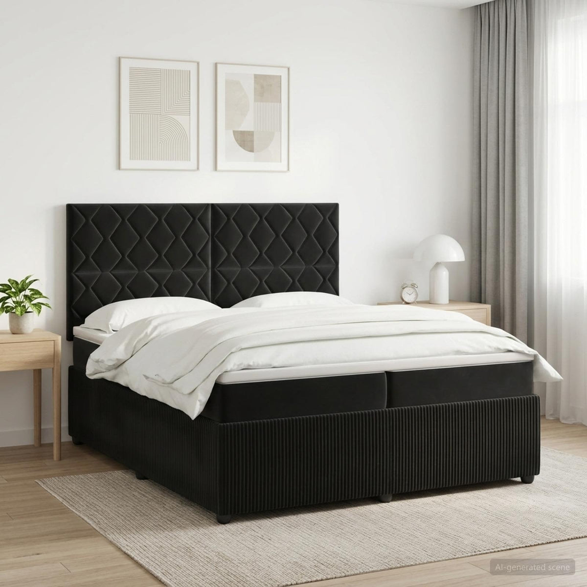 Boxspringbed met matras Zwart 200 x 200 cm Fluweel is nu te koop bij PeponiXL, paradijselijk wonen!