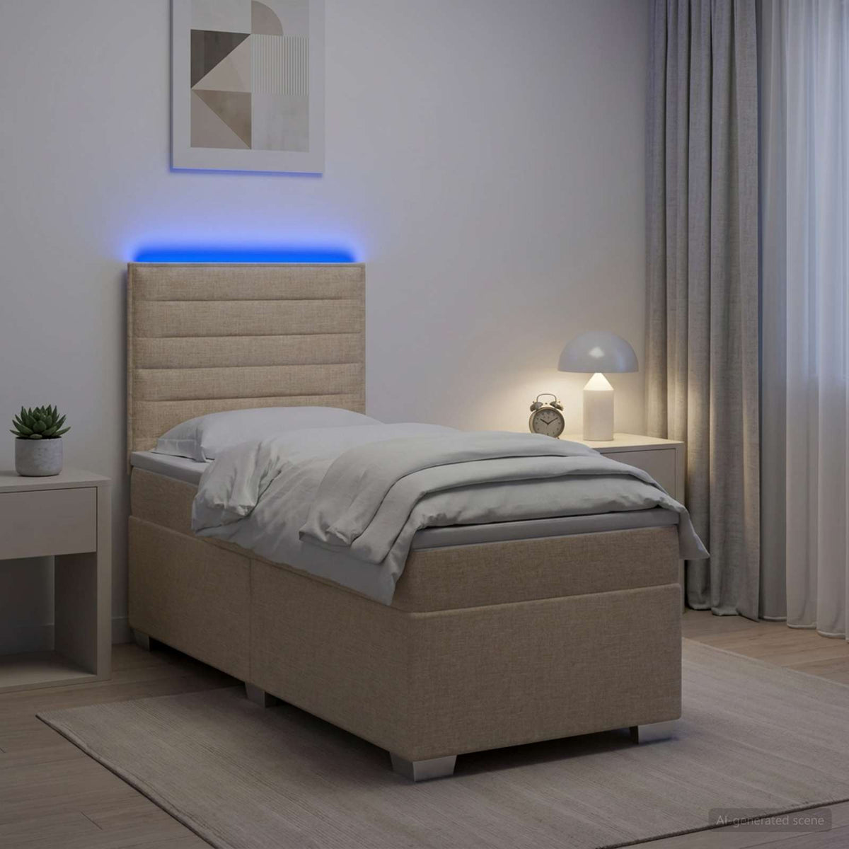 Boxspringbed met matras Crèmekleurig 90 x 200 cm Stof is nu te koop bij PeponiXL, paradijselijk wonen!