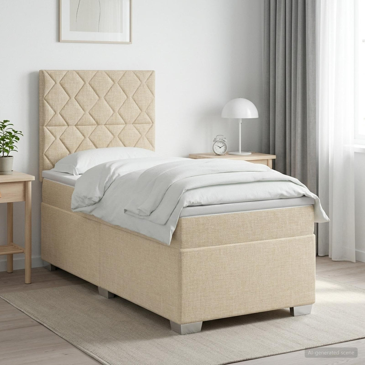 Boxspringbed met matras Crèmekleurig 90 x 190 cm Stof is nu te koop bij PeponiXL, paradijselijk wonen!