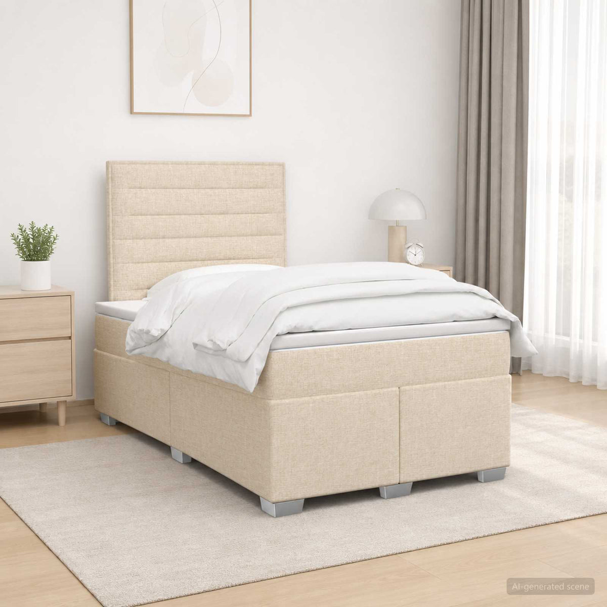 Boxspringbed met matras Crèmekleurig 120 x 200 cm Stof is nu te koop bij PeponiXL, paradijselijk wonen!