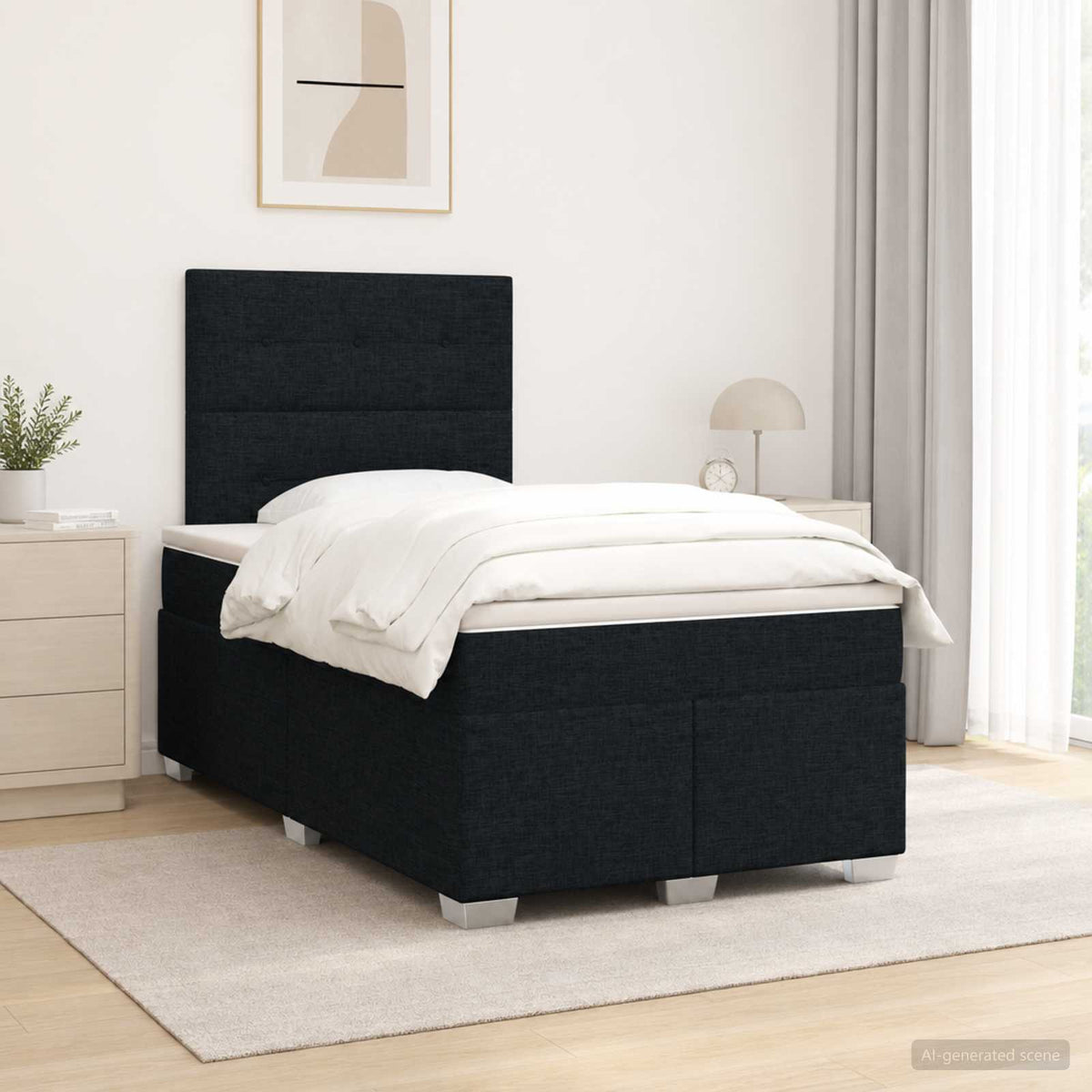 Boxspringbed met matras met hoofdeinde Zwart 120 x 190 cm Stof is nu te koop bij PeponiXL, paradijselijk wonen!