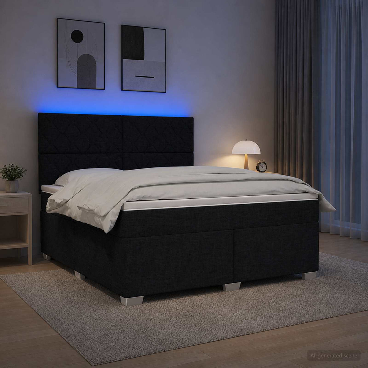 Boxspringbed met matras met hoofdeinde Zwart 140 x 200 cm Stof is nu te koop bij PeponiXL, paradijselijk wonen!