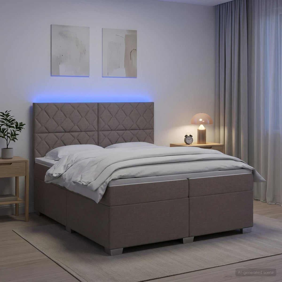 Boxspringbed met matras met hoofdeinde Taupe 200 x 200 cm Stof is nu te koop bij PeponiXL, paradijselijk wonen!