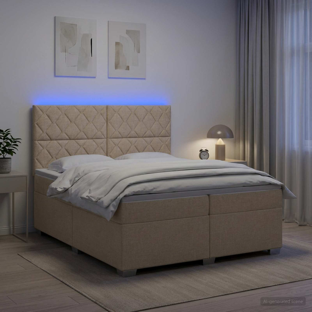 Boxspringbed met matras Crèmekleurig 200 x 200 cm Stof is nu te koop bij PeponiXL, paradijselijk wonen!