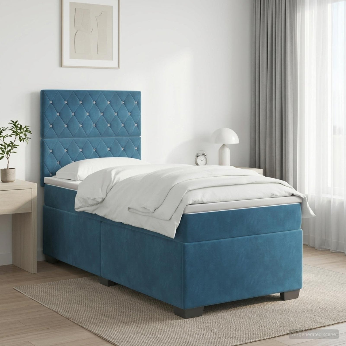 Boxspringbed met matras Blauw 90 x 200 cm Fluweel is nu te koop bij PeponiXL, paradijselijk wonen!