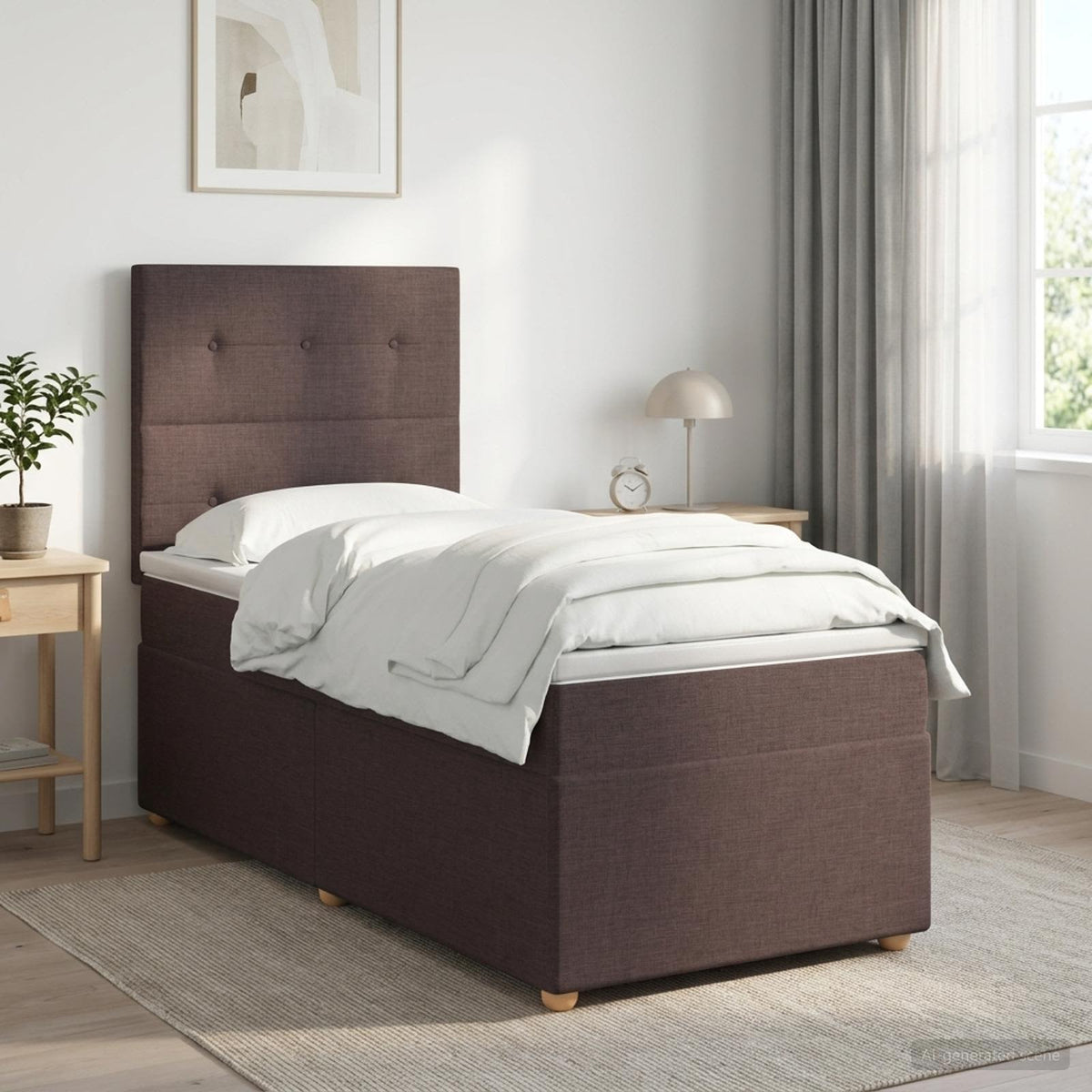 Boxspringbed met matras Donkerbruin 100 x 200 cm Stof is nu te koop bij PeponiXL, paradijselijk wonen!