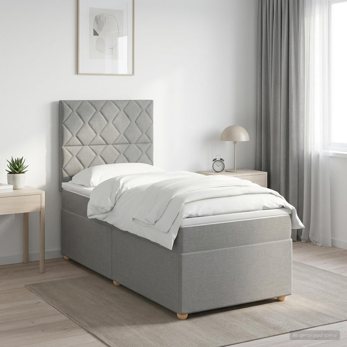 Boxspringbed met matras Lichtgrijs 90 x 200 cm Stof is nu te koop bij PeponiXL, paradijselijk wonen!