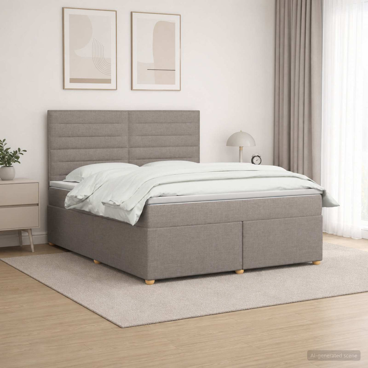 Boxspringbed met matras met hoofdeinde Taupe 180 x 200 cm Stof is nu te koop bij PeponiXL, paradijselijk wonen!