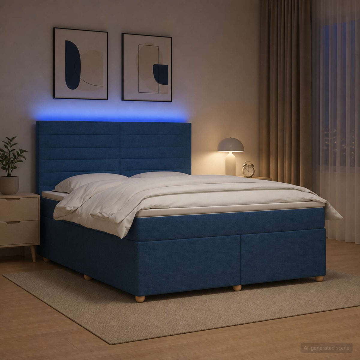 Boxspringbed met matras met hoofdeinde Blauw 160 x 200 cm Stof is nu te koop bij PeponiXL, paradijselijk wonen!